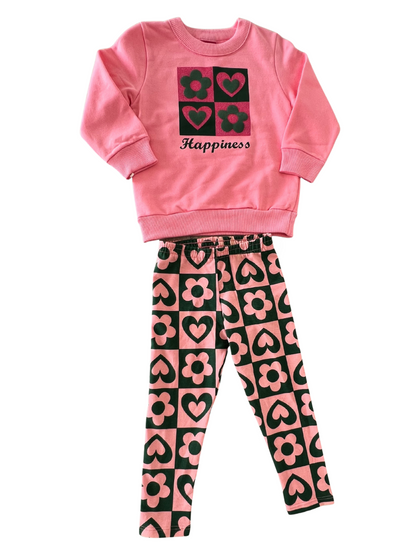 Set Kyly Felpa+ leggins rosa a cuori bambina Vesti Quasi Gratis